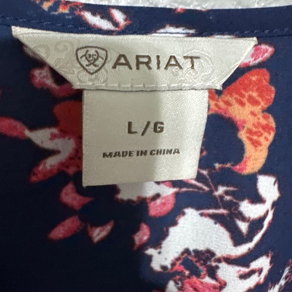 Ariat Floral Ruffle Summer Dress Womens Large Navy Blue Western Boho Rodeo - Picture 6 of 8